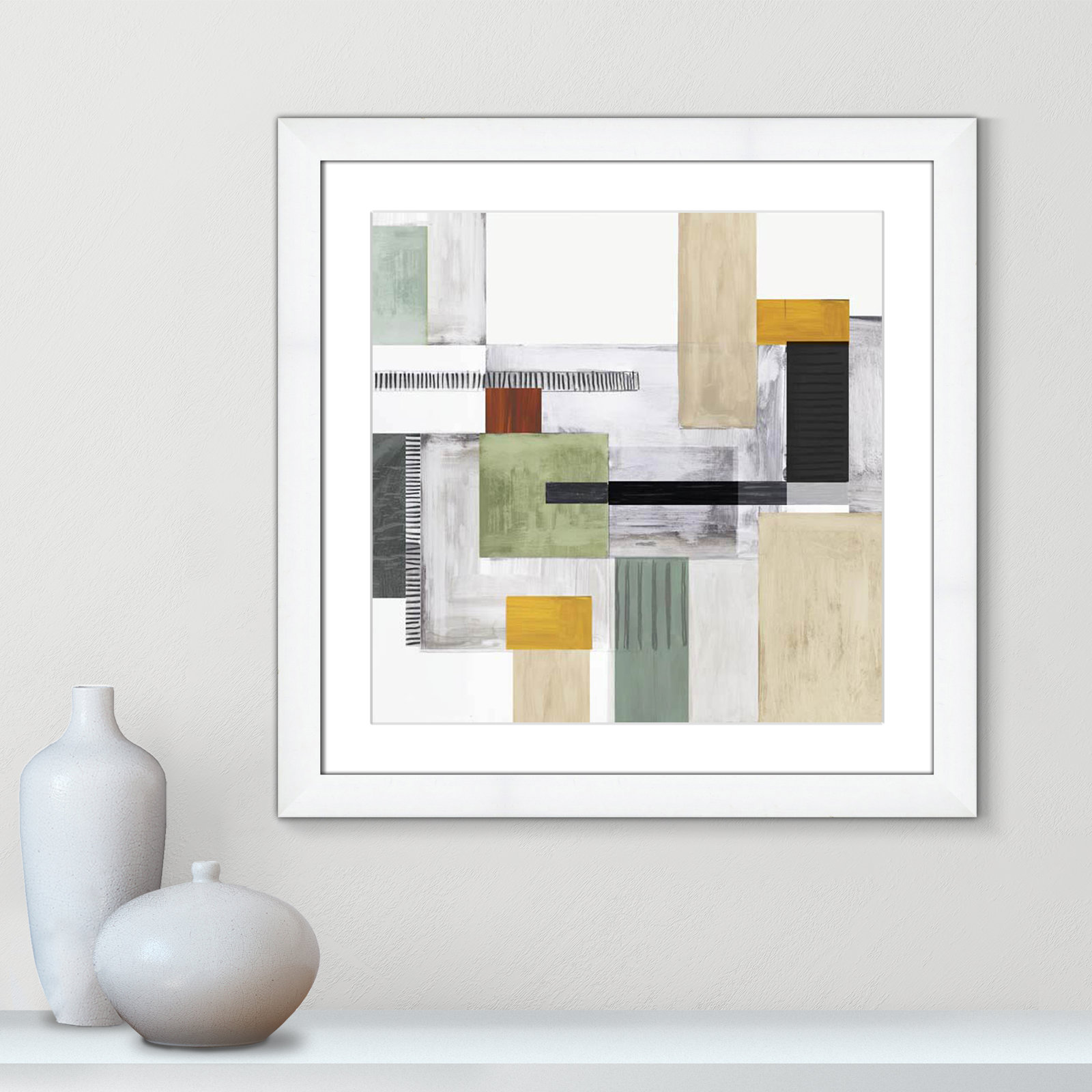 Playful Blocks, White Cube Framed, 25" H x 25" W x 1.25" D