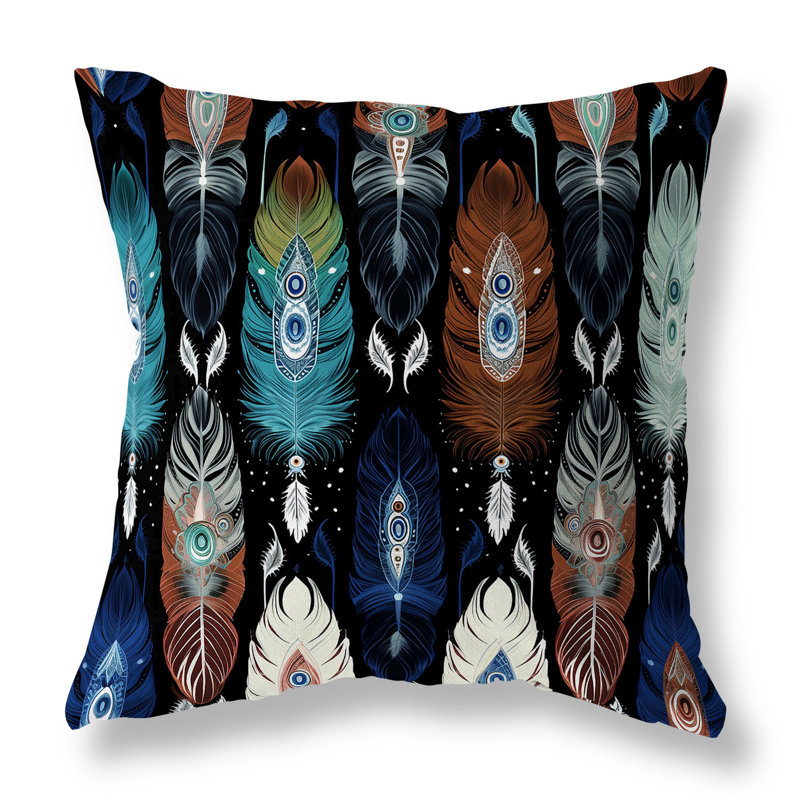 Oreiller réversible intérieur / extérieur Feathered Treasure, Bleu/brun, H 16 po x l 16 po