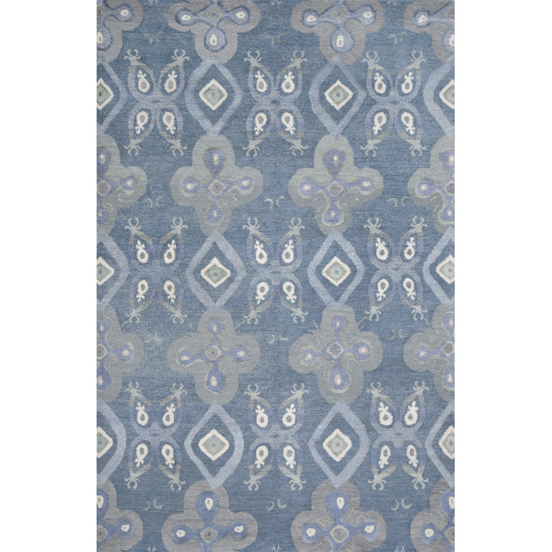 Angkor Ikat Area Rug in Blue, Rectangle 10" x 14"