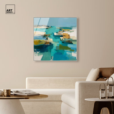 "Oceanic Tones II", impression murale encadrée par Art Remedy, cadre argenté, 40 x 40