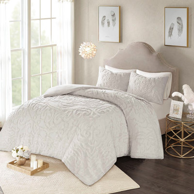 King/ King Chenille 100% Cotton Duvet Cover - 3, Gray Medallion 3 Chenille,