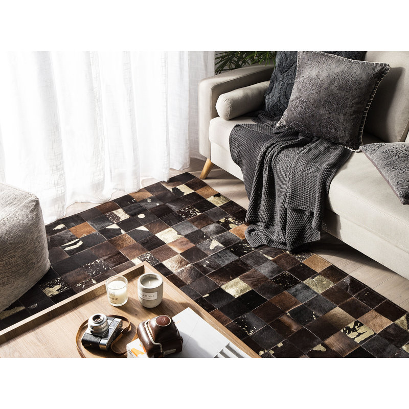 Chequered Leather Hand Woven Area Rug, Rectangle 140 x 200cm