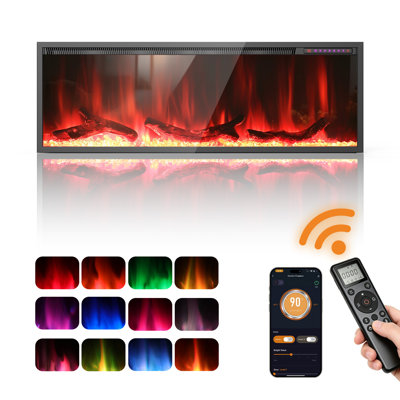 Thin Smart Electric Fireplace, Recessed & Wall Mounted, 5100 BTU Heater with App/Alexa & Nature Sounds