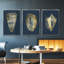 Ensemble de 3 pièces encadrées sur toile, feuille d'or I sur cobalt-97792039-97792032