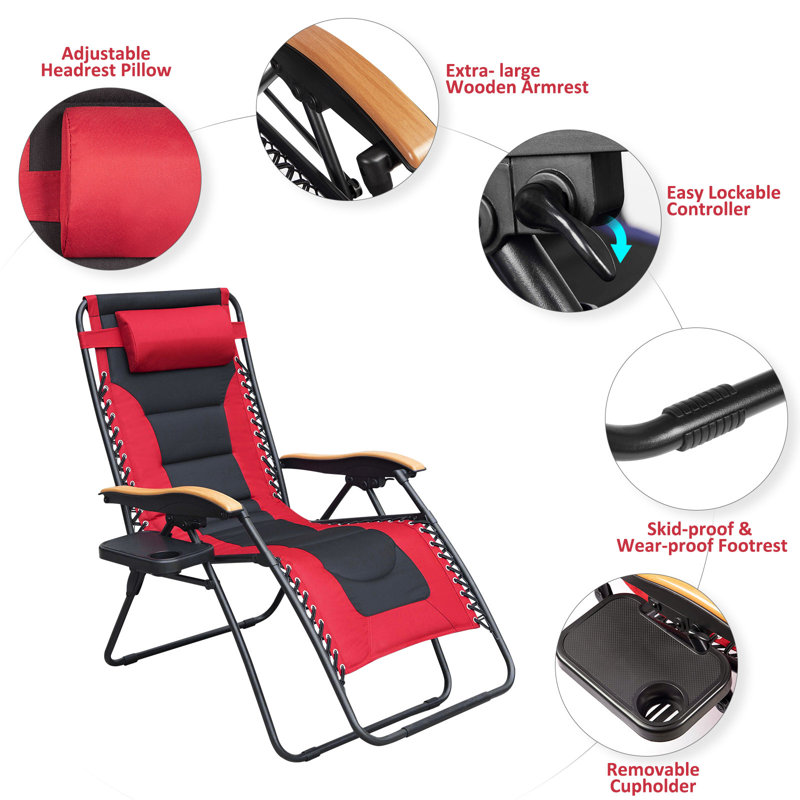 Chaise de camping inclinable avec coussin, Noir / rouge