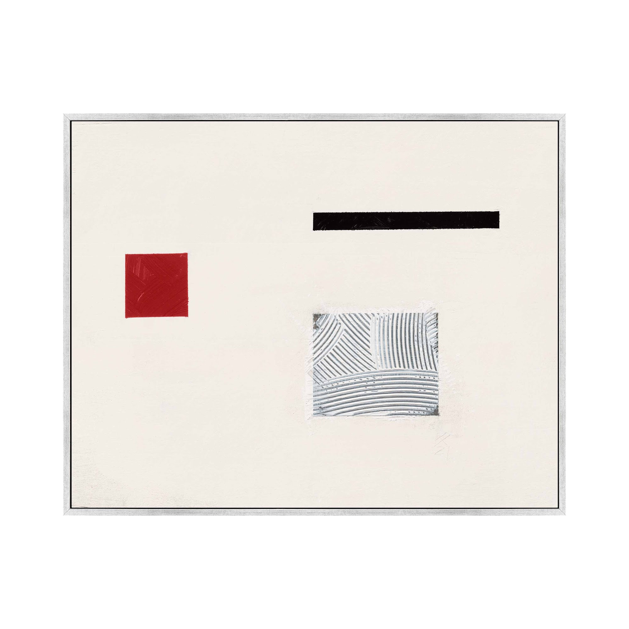 Tempo With Red 1 by Robert Kamnatnik, 14" H x 20" W x 1.38" D, Silver Framed Canvas