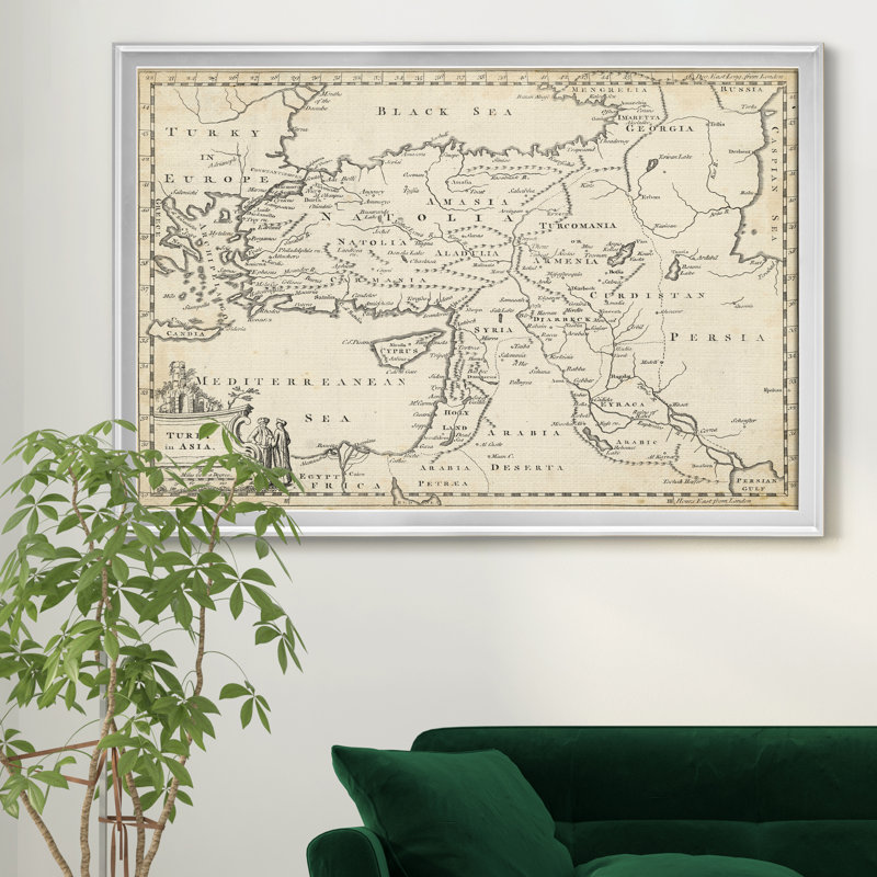 Carte de Turquie-impression d’art graphique sur toile encadrée, H 22,5 po x l 30,5 po x P 1,5 po, Encadrement argenté
