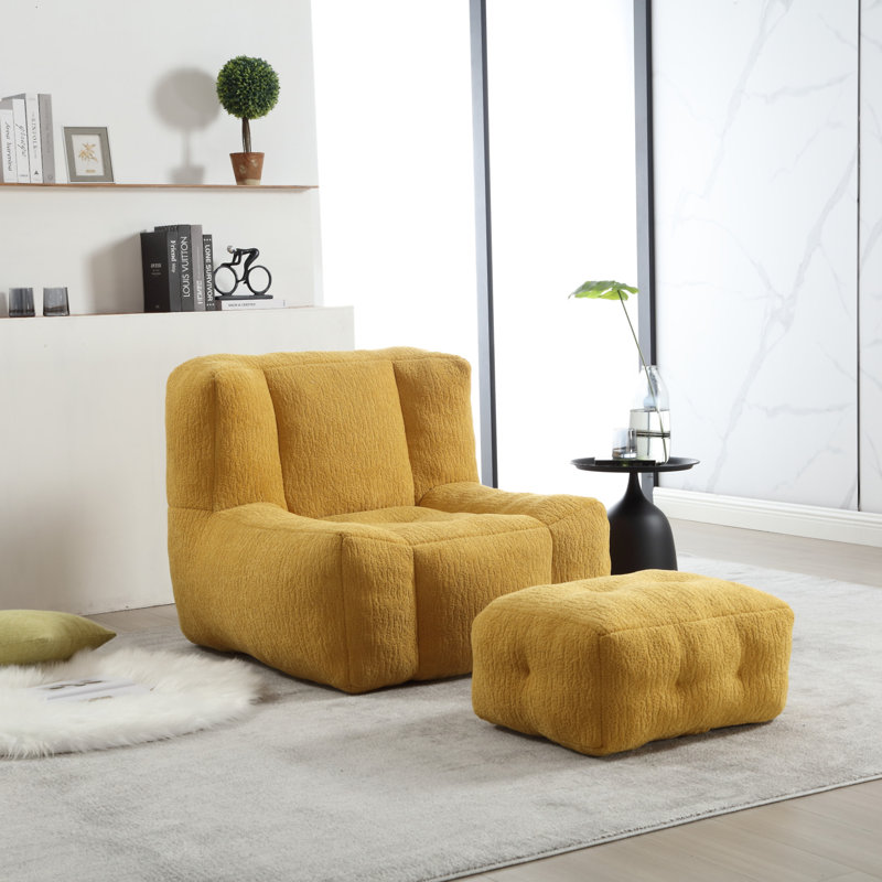 Fauteuil à billes Fluffy, Velours jaune