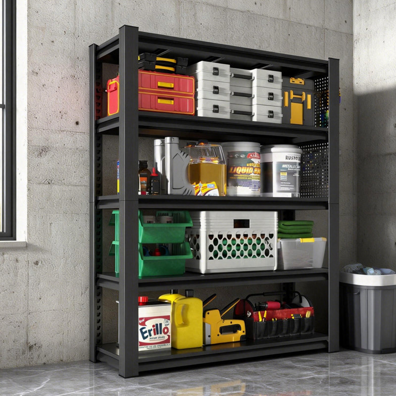 Étagère robuste ajustable à 5 niveaux avec panneau perforé 72 po H 72 po, support de rangement industriel pour garage, entrepôt, bureau, cuisine - P 23,6 po x l 47,2 po x H 72 po