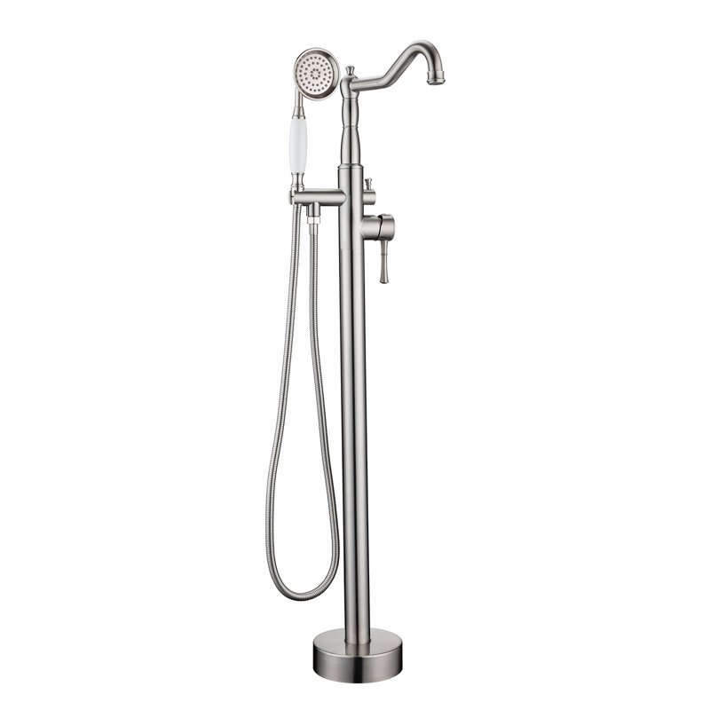 Bec de baignoire au sol avec inverseur et douchette, Nickel brossé