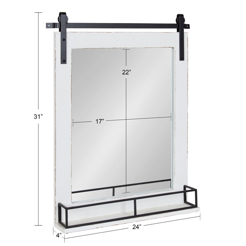 Dayanah Wood Rectangle Mirror with Shelves, White