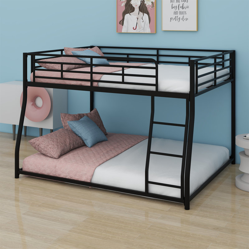 Allaben Metal Bunk Bed With Ladder And Guardrail, Full XL over Queen