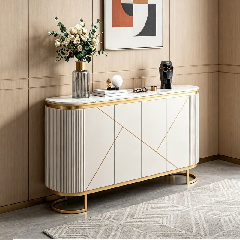 Buffet grande capacité moderne de style elliptique, Crème / Blanc