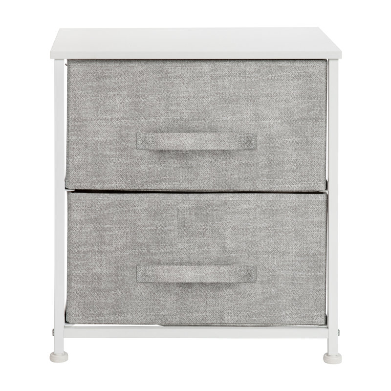 Colne 2 Drawer Storage Stand with Wood Top & Fabric Pull Drawers, White/Light Gray