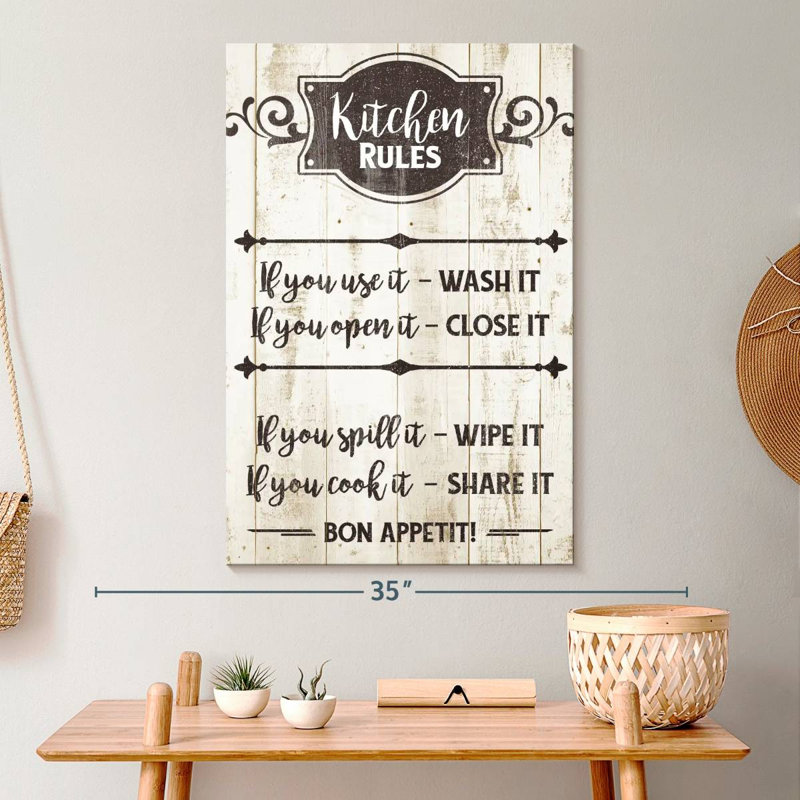 " Kitchen Rules Typography " by HomeyNotes Studio, 30" H x 20" W x 1.25" D