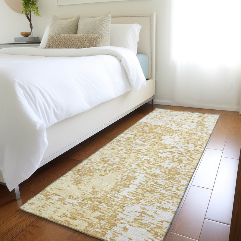 Premium Machine Washable Prisco Gold Rug, Runner 2'3" x 7'6"