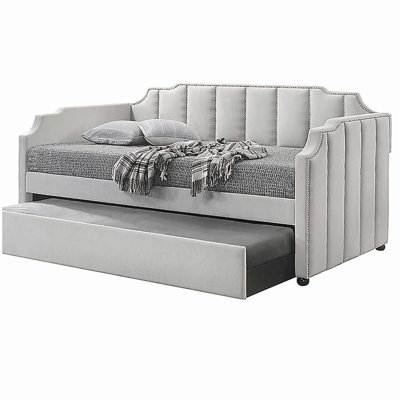 Peridot Dove Gray Velvet Daybed W/Trundle (Twin)
