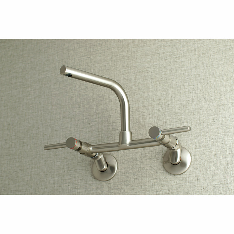 Kingston Brass Concord Double-Handle 2-Hole Wall-Mount Bridge Kitchen Faucet, Brushed Nickel