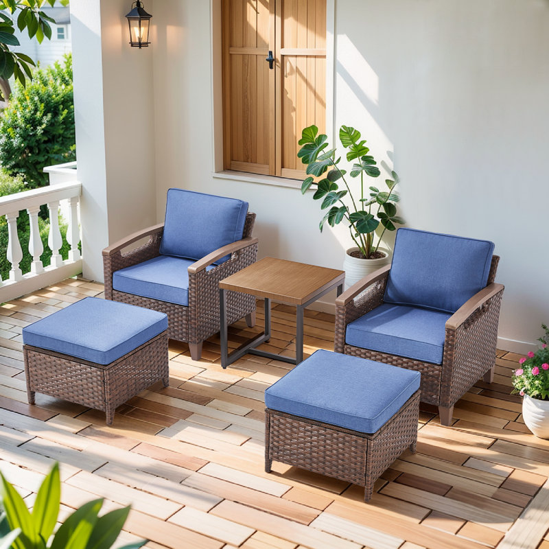 Ensemble de conversation d'extérieur pour 2 personnes avec coussins, Bleu