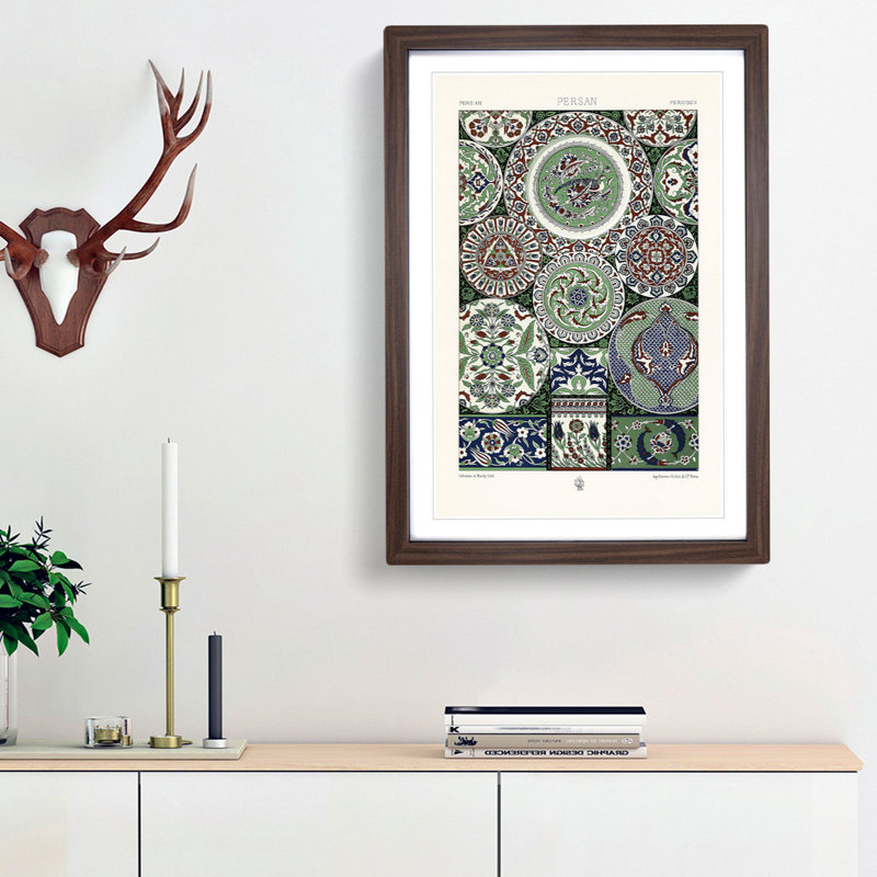 18th Century Persian Pattern by Albert Racinet - Picture Frame Painting Print, 65cm H x 48cm W x 2cm D, Walnut Framed