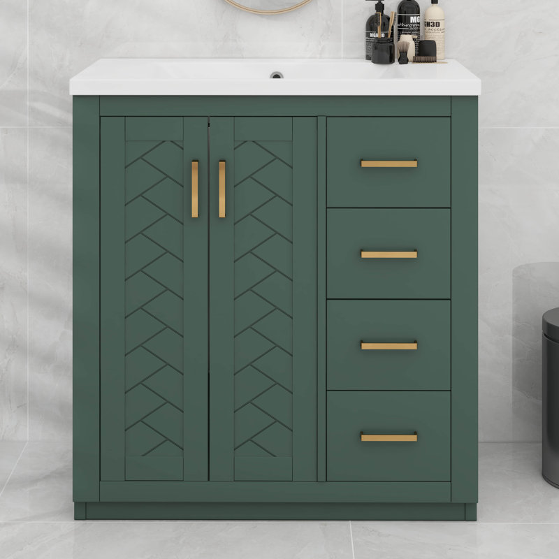Ensemble de meuble-lavabo autoportant 36 po avec 2 portes et 3 tiroirs 36 po, Vert, H 33,7 po x l 18,3 po x P 36 po