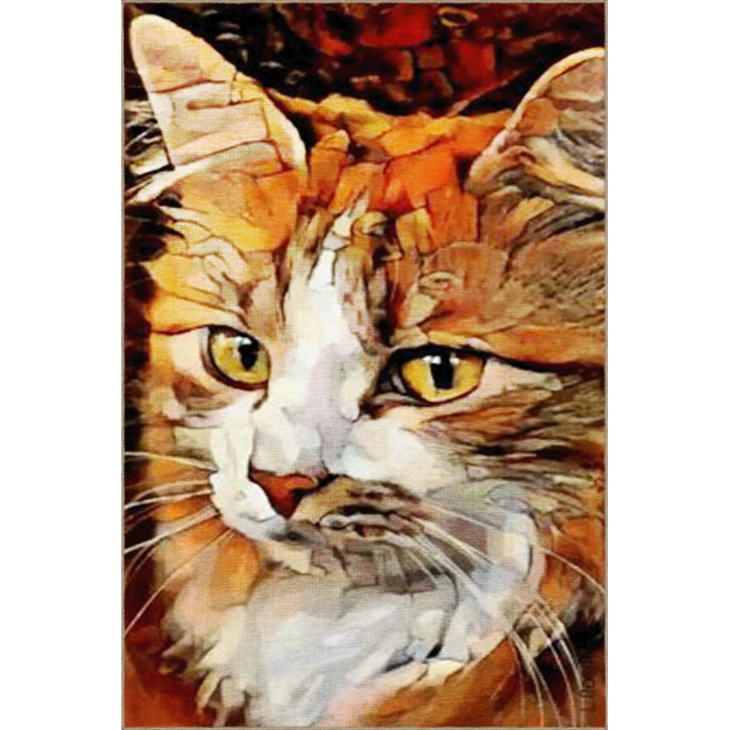 Orange Themed Surrealist Design Cat Patterned Modern Decorative Carpet, Round 3'4"