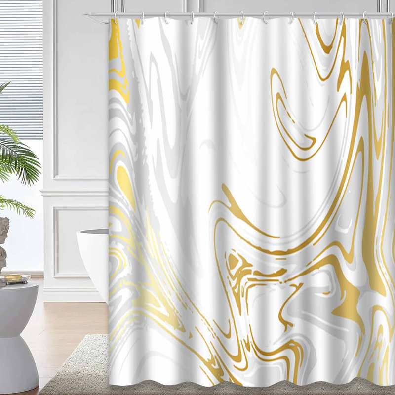 Rideau de douche or blanc avec art abstrait, L 72 po x l 72 po