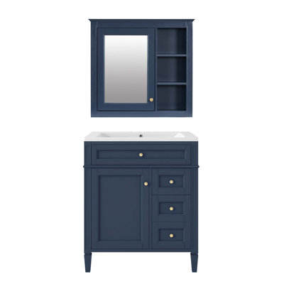Meuble-lavabo autoportant moderne avec plusieurs options de rangement et armoire à glace