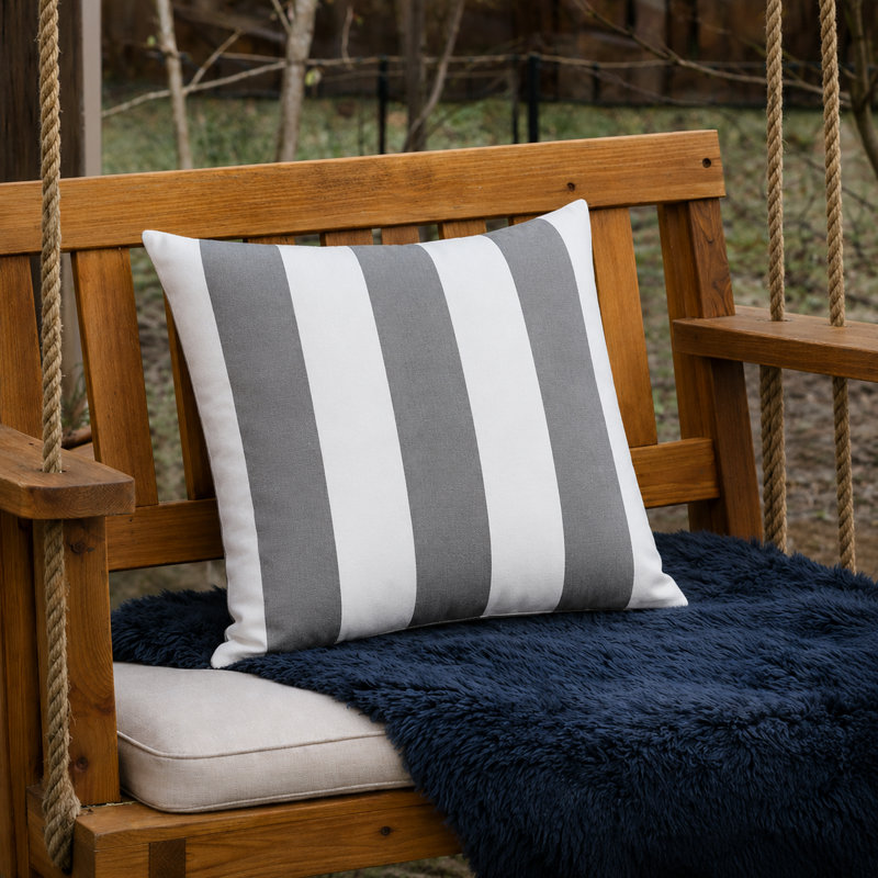 Indoor/Outdoor Square Throw Pillow Covers, 18"W x 18"L, Gray/White Striped