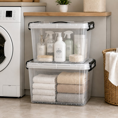 360 QT Clear Storage Bin with Lid, 4 Pack 90 QT Stackable Plastic Storage Containers, BPA-Free Heavy-Duty Organizer Boxes with Secure Latches & Handles for Home, Office, Garage
