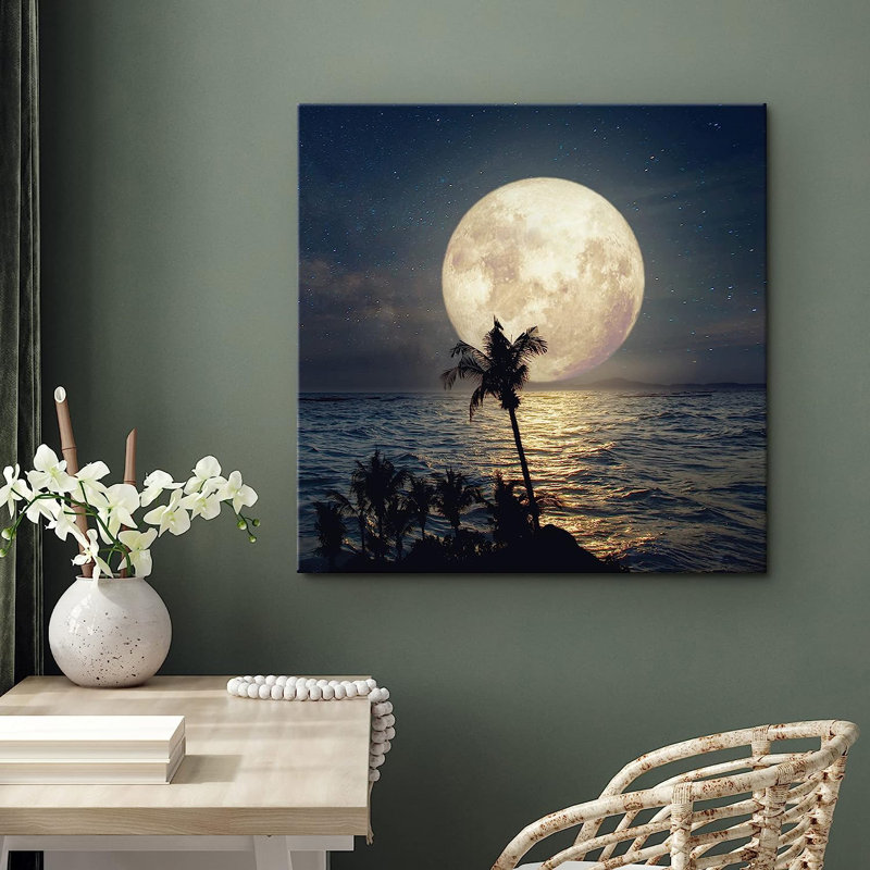Pleine lune sur l'océan tropical, H 24 po x l 24 po x P 1,5 po