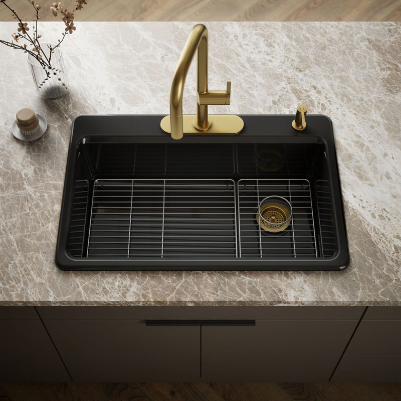 Évier de cuisine à simple cuve 33 "Riverby, Noir, noir, noir, noir, 4 trous