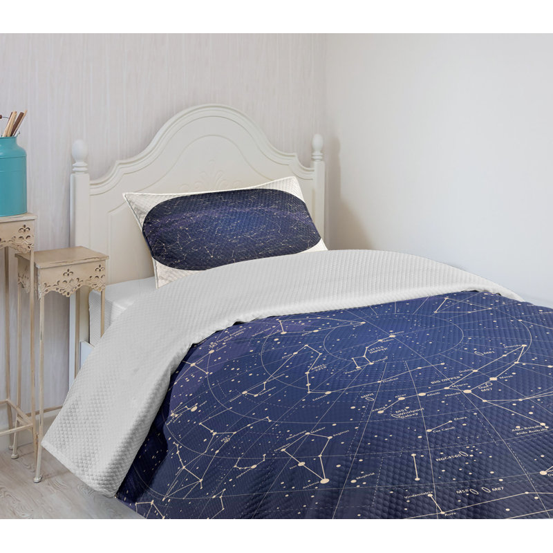 Twin Blue Constellation Quilted Bedspread Set with Pillow Sham
