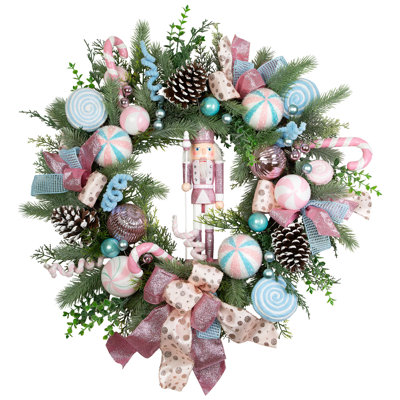 Pastel Nutcracker And Ornaments Artificial Pine Christmas Wreath - 24" - Unlit