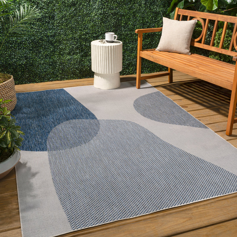 Daniel Modern Geometric Organic Shapes Cream/Navy Indoor/Outdoor Rug, Rectangle 2'11" x 4'11"