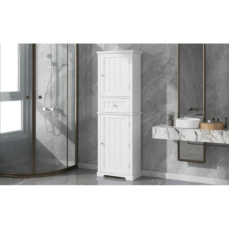 Tall Bathroom Storage Cabinet, Freestanding Storage Cabinet With Drawer And Adjustable Shelf, MDF Board With Painted Finish, White