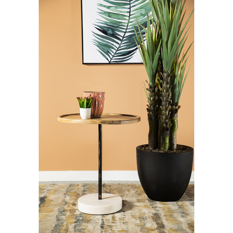 Table en bois Lechner avec plateau en marbre et brun naturel et blanc, Blanc