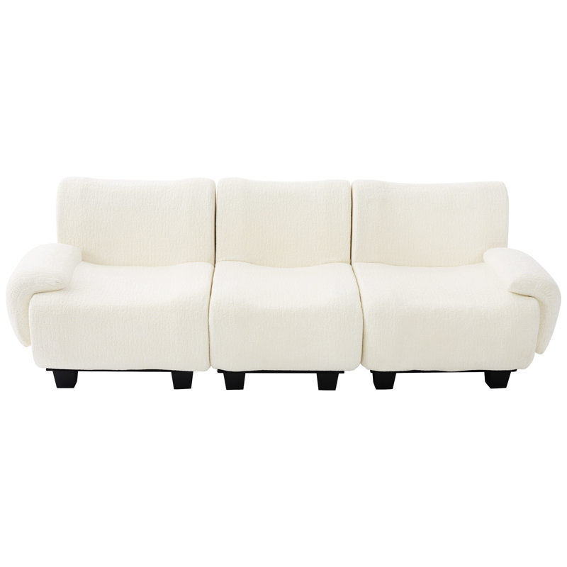  Canapé moderne en chenille 3 places avec accoudoirs courbés, 95 pouces, beige, Beige