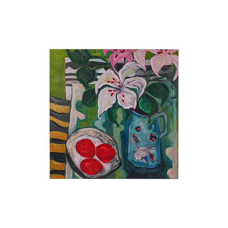 Art mural floral sur toile avec bordure en feuille d'or