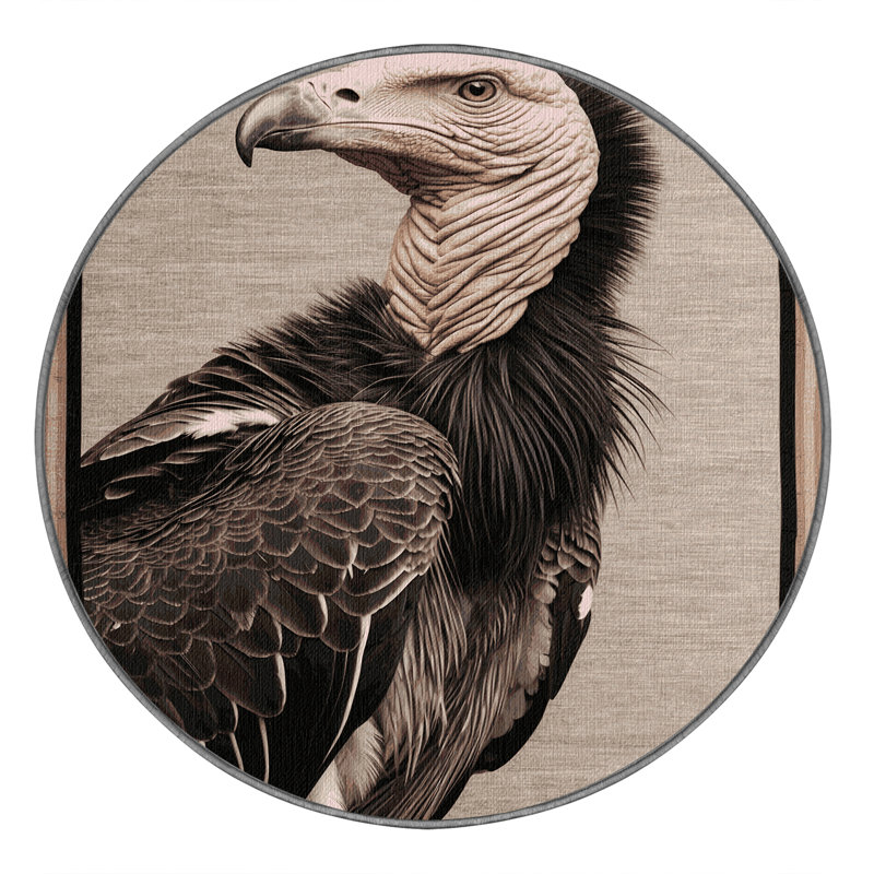 Washable Lappet faced Vulture Wildlife Area Rug, Round 8'