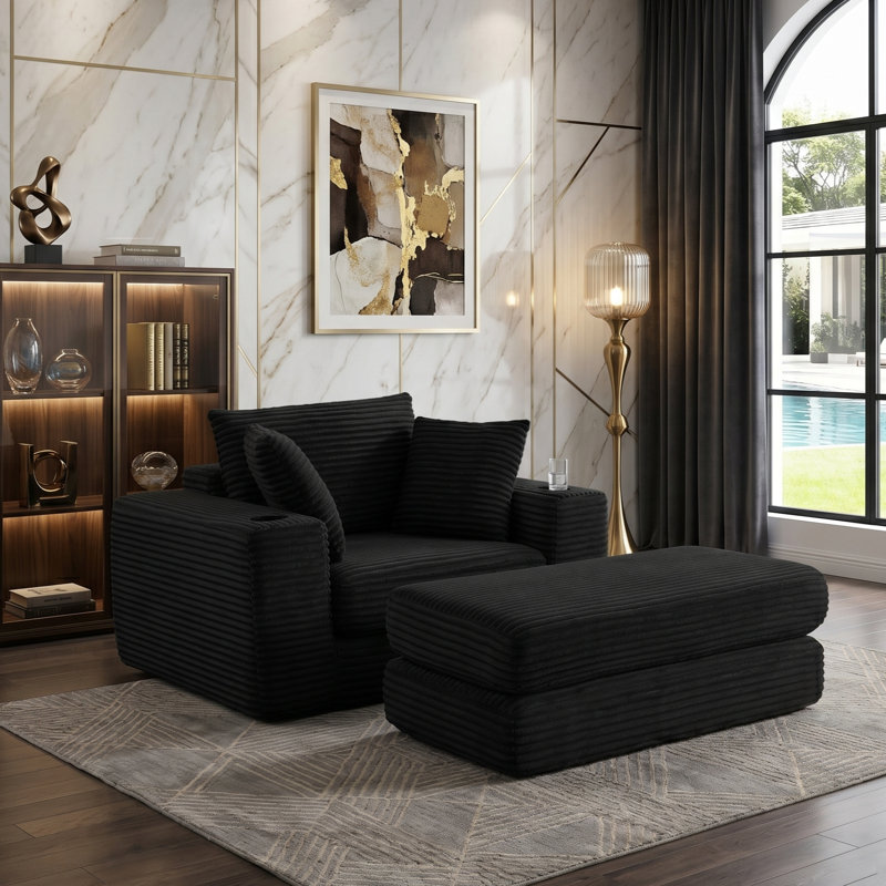Fauteuil convertible surdimensionné en velours côtelé de 52,4 po de largeur, Black