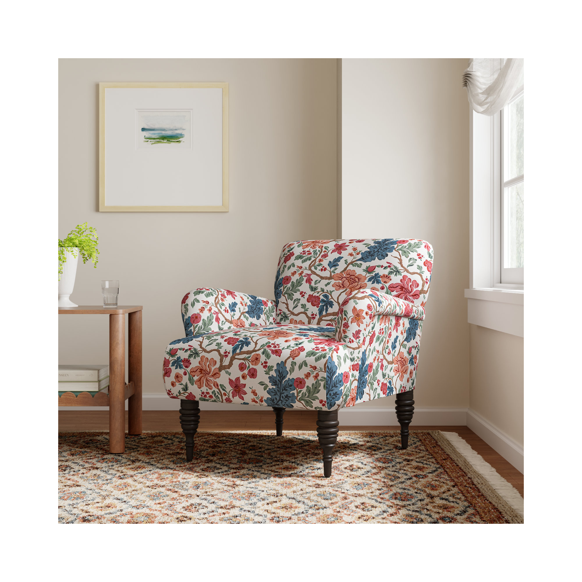 Allura Upholstered Armchair, Blockprint Multi