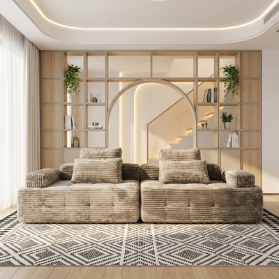 109"Modular Sectional Cloud Sofa ,Modern Minimalist Corduroy Upholstery Khaki Couch, Deep Seat Sofas Compression Couches - No Assembly Required for Living Room