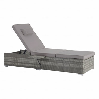 Ensemble de 2 méridiennes d'extérieur, chaises longues de bronzage pour l'extérieur, fauteuils inclinables en rotin de plage avec dossier réglable, table d'appoint et coussin