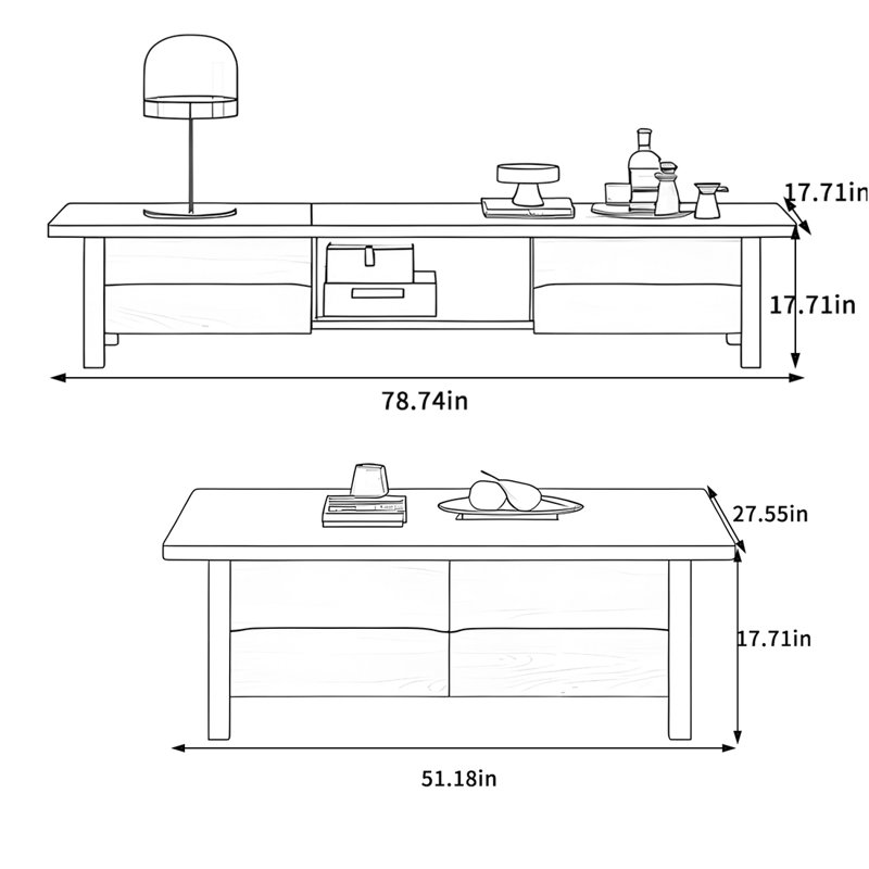Solid Wood Coffee Table and TV Stand Set