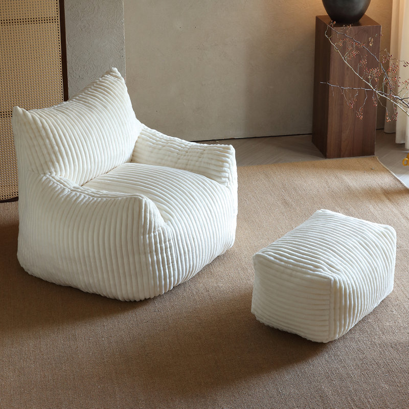 Corduroy Bean Bag Chair With Ottoman Memory Foam For Living Room, Bedroom & Dorm, Cozy Fluffy Single Cloud Mini Couch