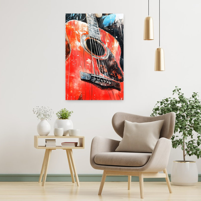 Vibrant, guitare acoustique abstraite, art mural coloré et audacieux, H 36 po x l 24 po