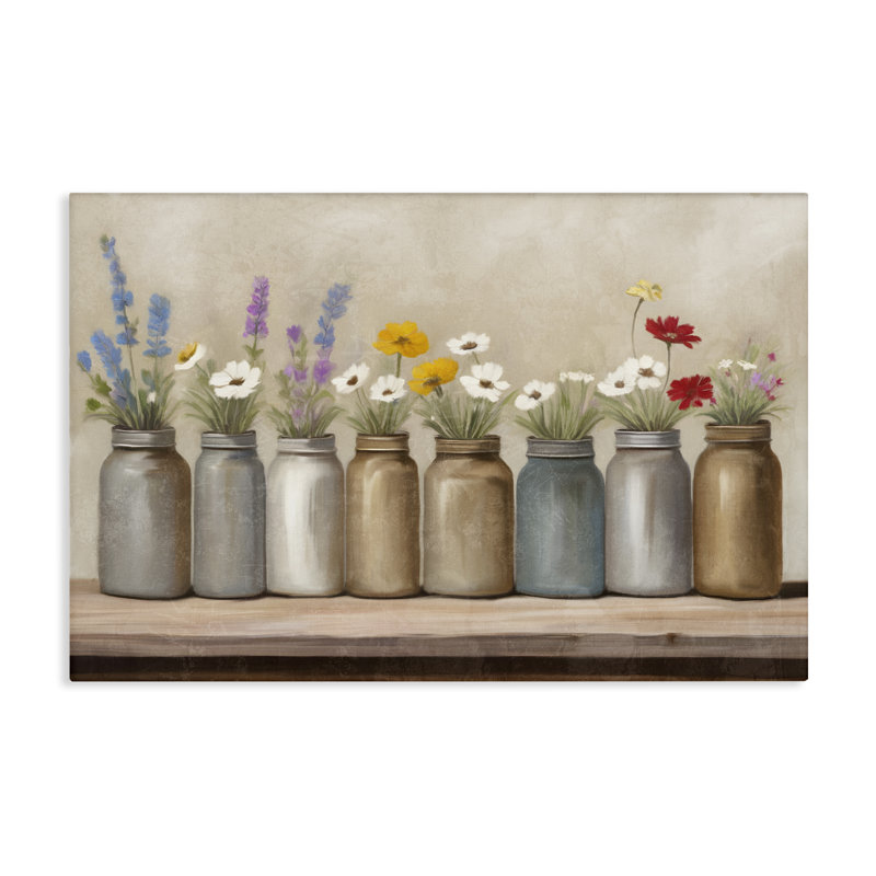 "Jars with Wildflowers", art mural sur toile par Kim Allen, H 24 po x l 36 po