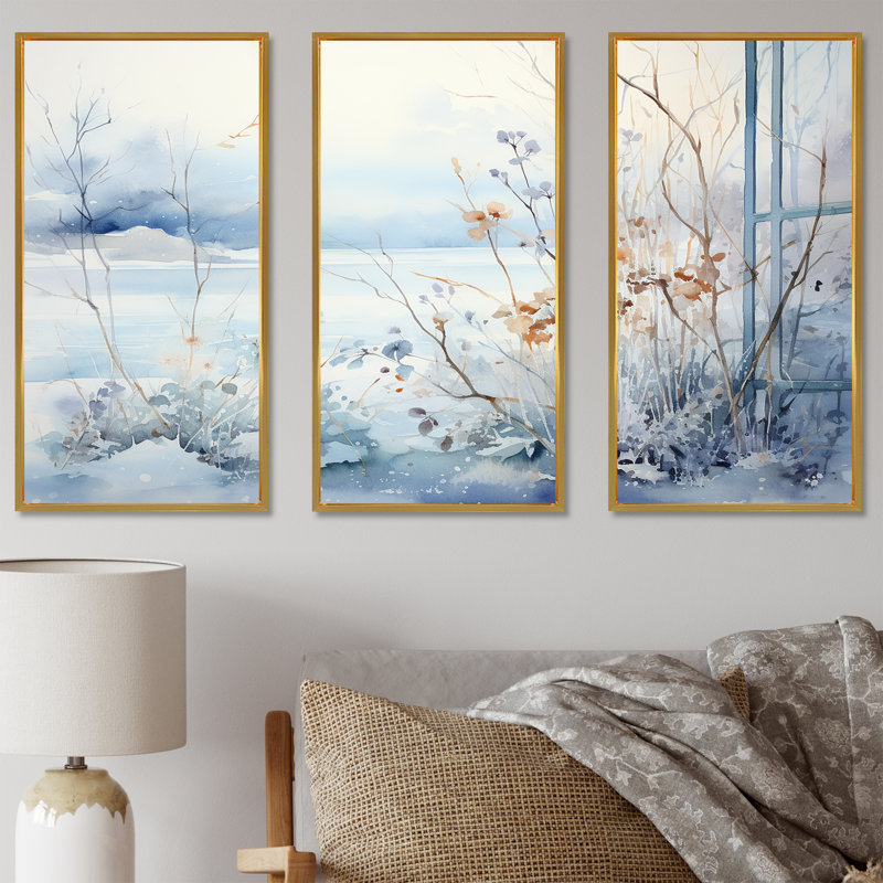 «Frosty Scenic Winter Landscape II - Winter Landscape», art mural, Cadre flottant doré, H 40 po x l 61 po x P 1 po