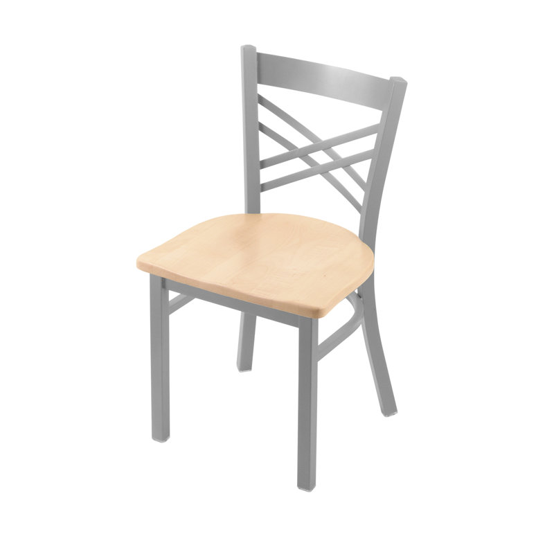 Catalina 18'' H Metal Side Chair, Anodized Nickel, Wood-Natural Maple